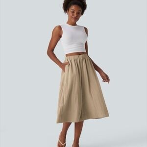 Halara Mid Rise Wide Leg Linen Feel Pants Beige Medium